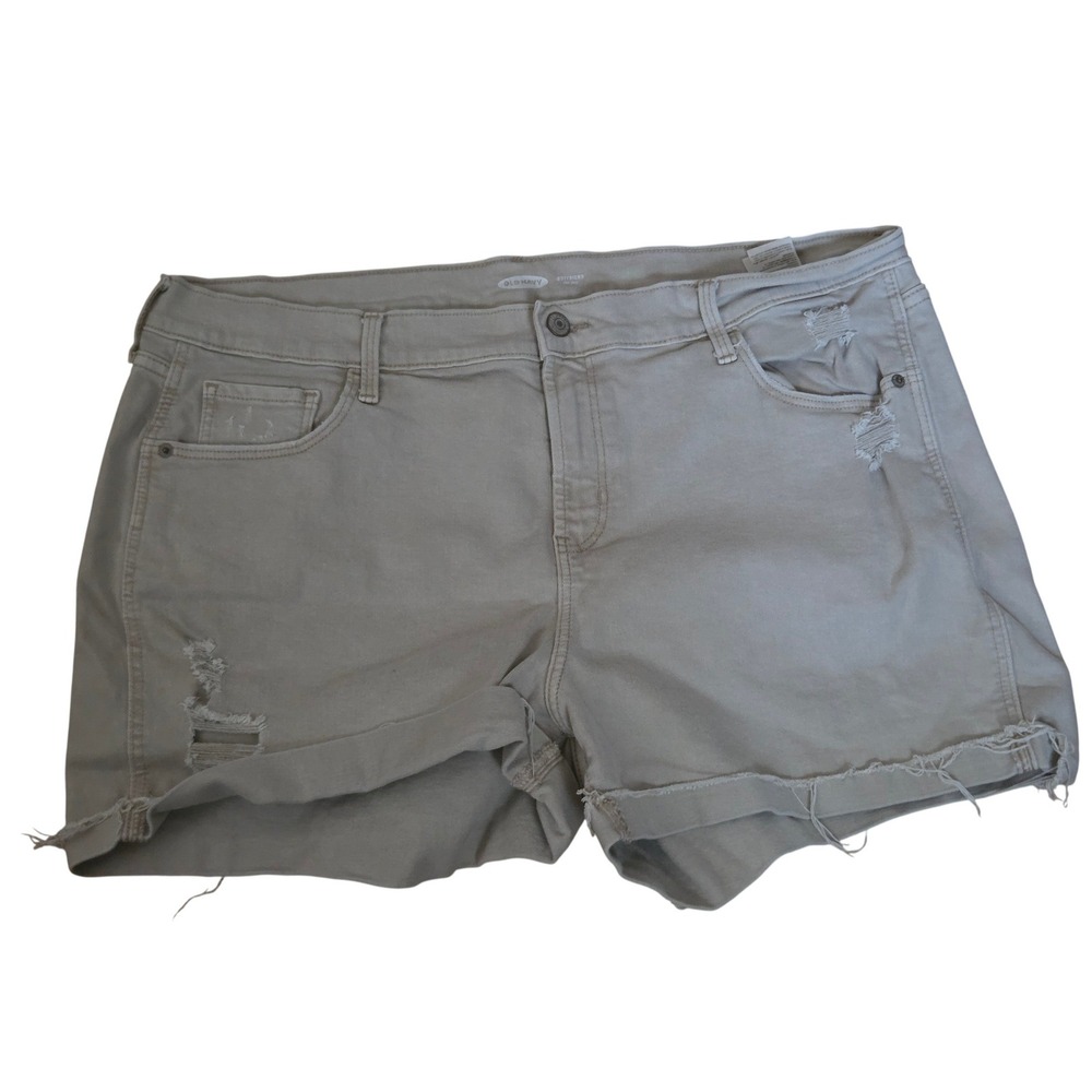 Old Navy Beige Denim Distressed Cuffed Jean Shorts Size 16
